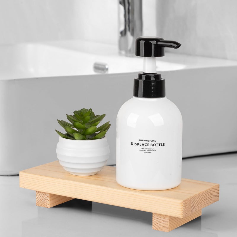 zoocatia Bathroom Counter Organizer Wood Pedestal Stand Farmhouse Decorative Tray Soap Holder for Kitchen Decor, Small, Burlywood - Image 2